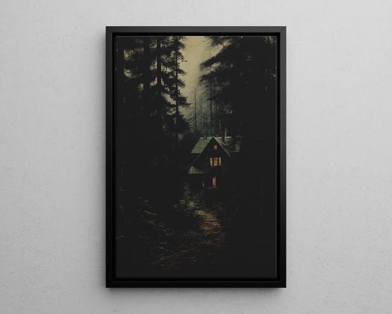 Moody Cabin in Dark Pine Forest Dark Academia Gothic Art Poster