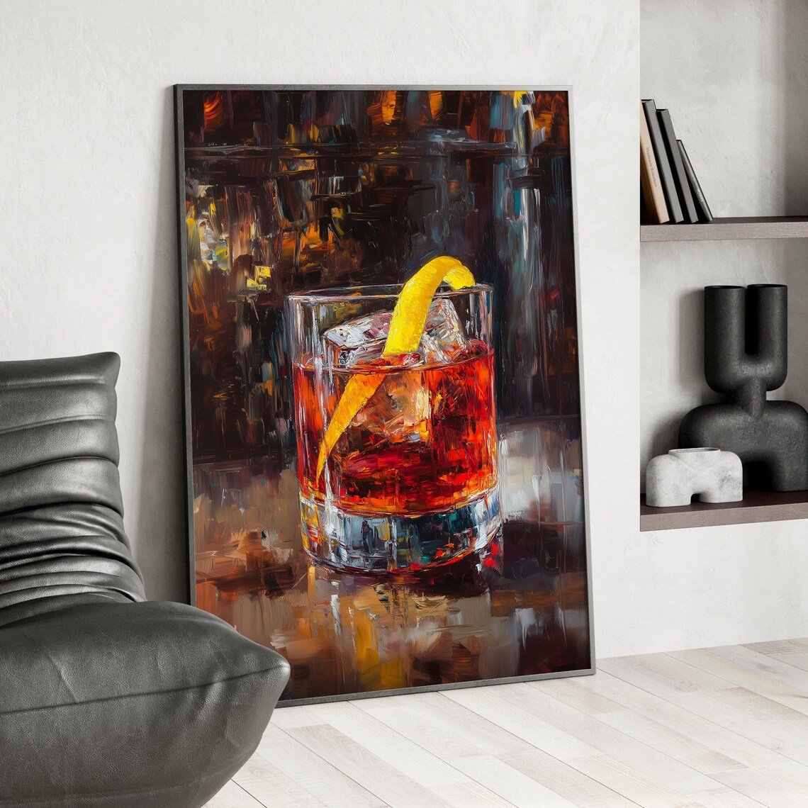 Sazerac Whiskey Cocktail With Lemon Peel Oil Painting Bar Poster