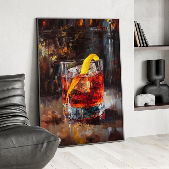 Sazerac Whiskey Cocktail With Lemon Peel Oil Painting Bar Poster
