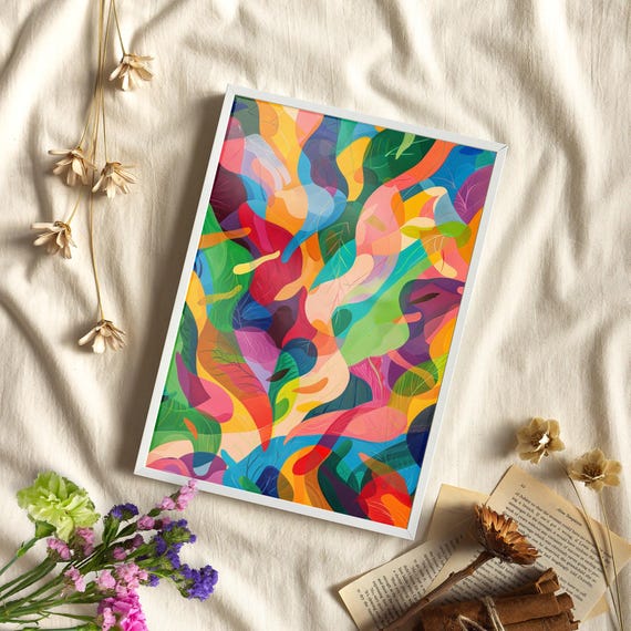 Abstract Leaves Botanical Art Print Or Canvas Colorful Design Tropical Leaf Deco Modern Style Plant African Pattern