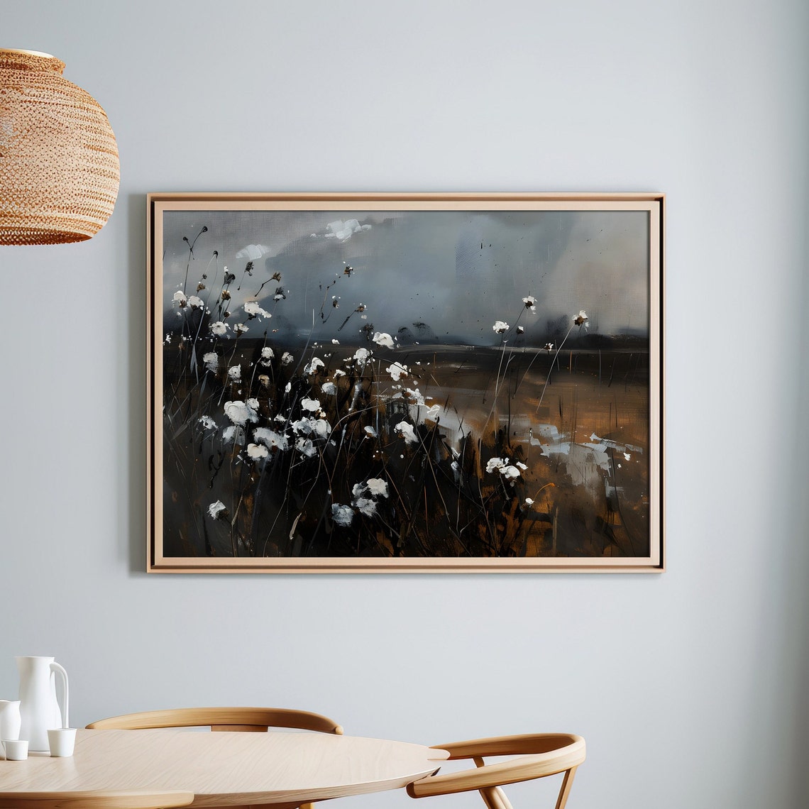 Vintage Moody White Wildflowers Landscape Art Print Or Canvas Wall Dark Botanical Wild Flowers Poster