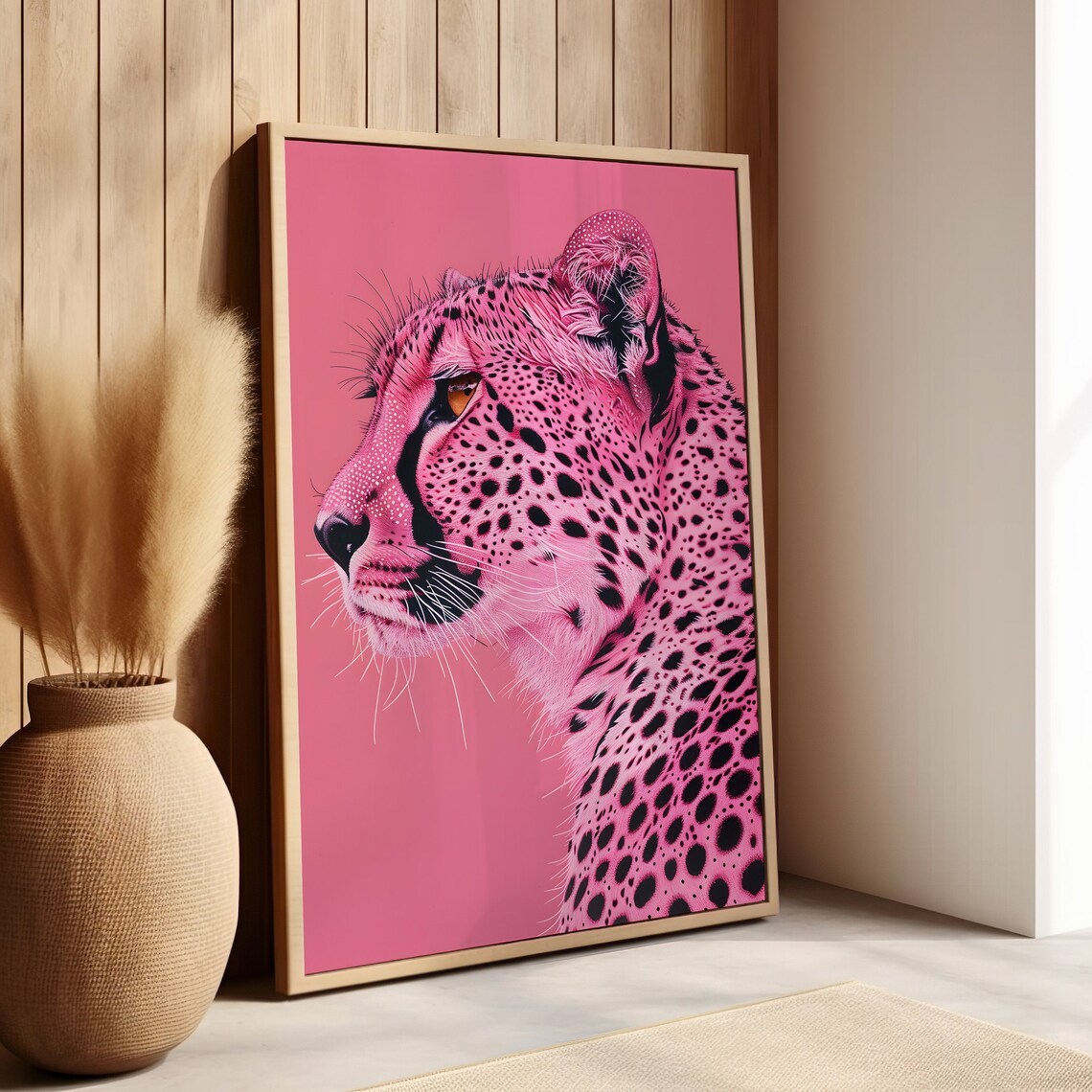Pink Cheetah Wall Art Poster Or Canvas Print Pop Style Jungle Animal Boho Decor Wild
