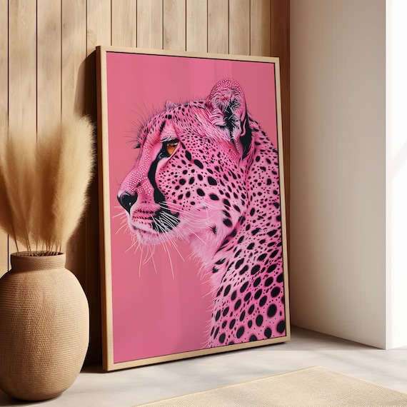 Pink Cheetah Wall Art Poster Or Canvas Print Pop Style Jungle Animal Boho Decor Wild