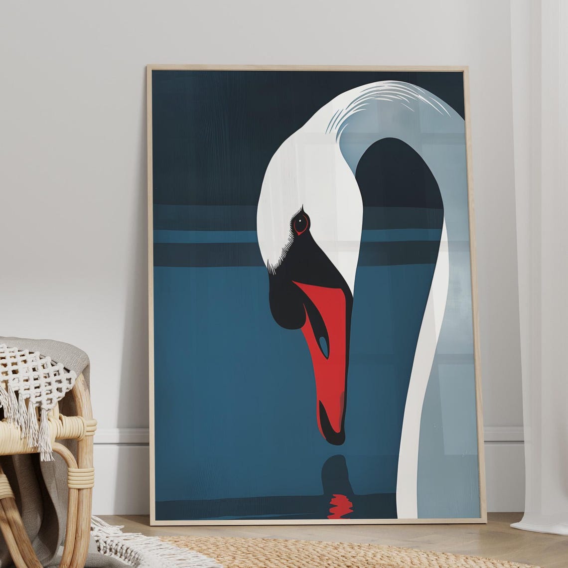 Minimalist Swan Side Profile With Red Beak Modern Decor Poster