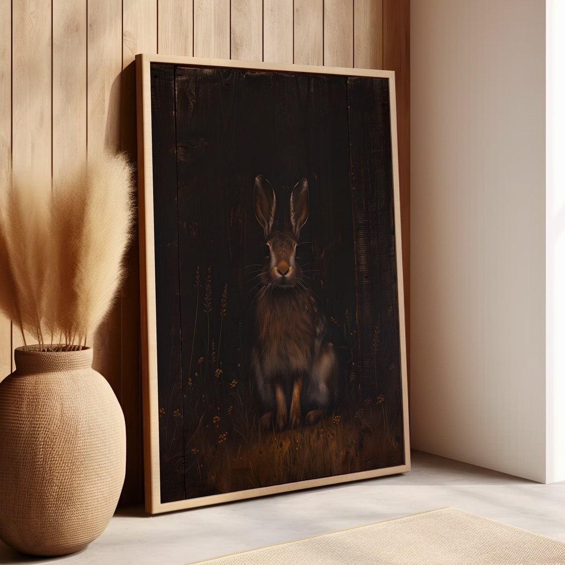 Rabbit Painting Rustic Wildlife Wall Art Or Canvas Print Dark Academia Hare Moody Spooky Forest Animal Poster