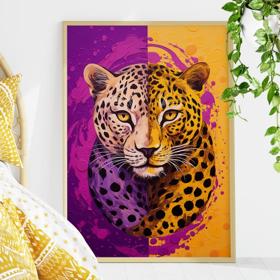 Preppy And Purple Gold Cheetah Wall Art Print Or Canvas Cute Classy Toned Animal Poster Maximalist Dorm Room Decor Moody