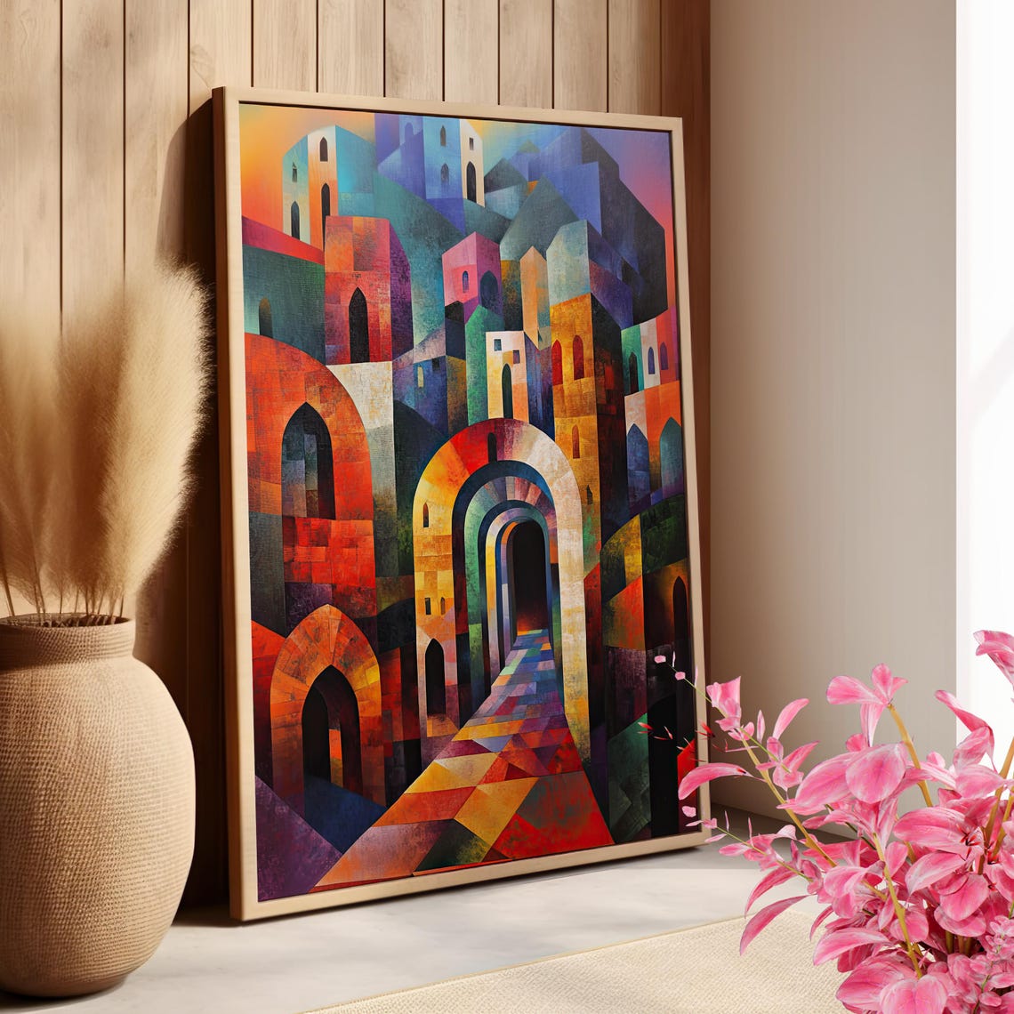 Abstract Geometric Ancient Cityscape Cubist Arches Style Art Print