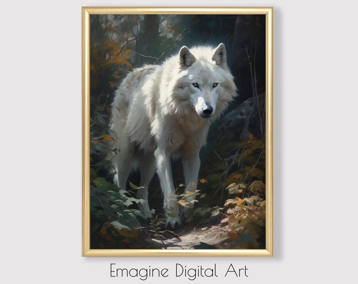 White Wolf in Forest Wilderness Art Print