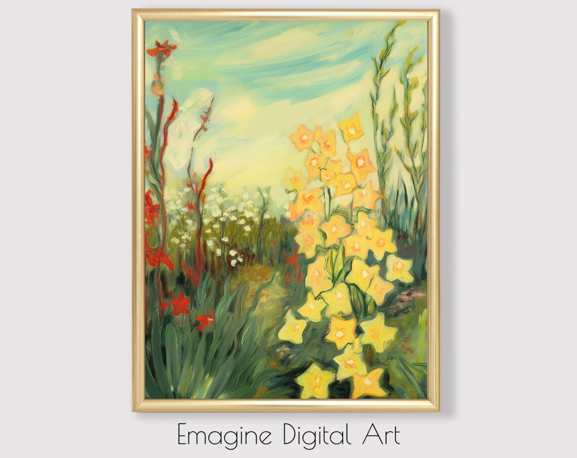 Yellow Wildflowers Meadow Impressionist Oil Painting Floral Poster