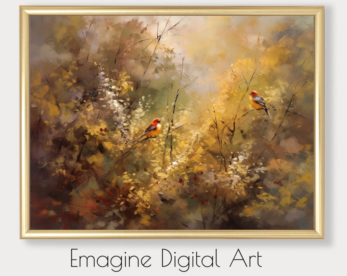 Two Songbirds in Blooming Spring Branches Impressionist Poster