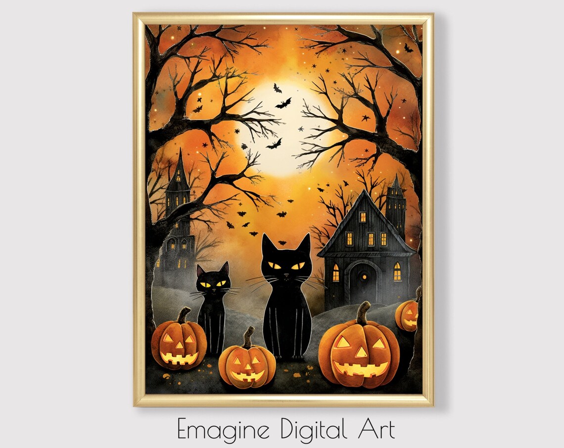 Halloween Scene With Haunted House Art Print
