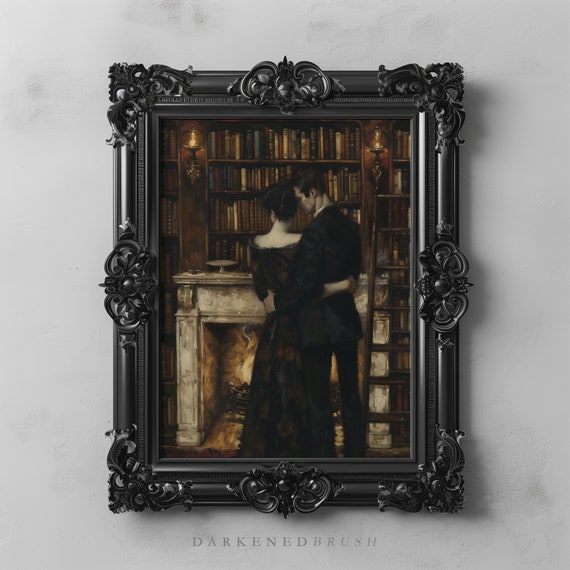 Lovers In Library Dark Academia Art Print
