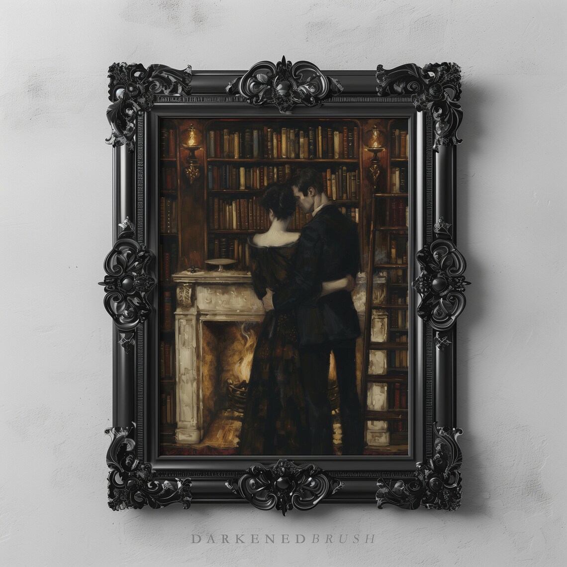 Lovers In Library Dark Academia Art Print