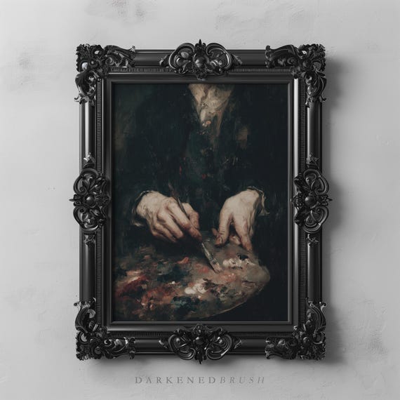 Artists Hands Painting On Dark Palette Mysterious Victorian Academia Gothic Oil Art Lover 323