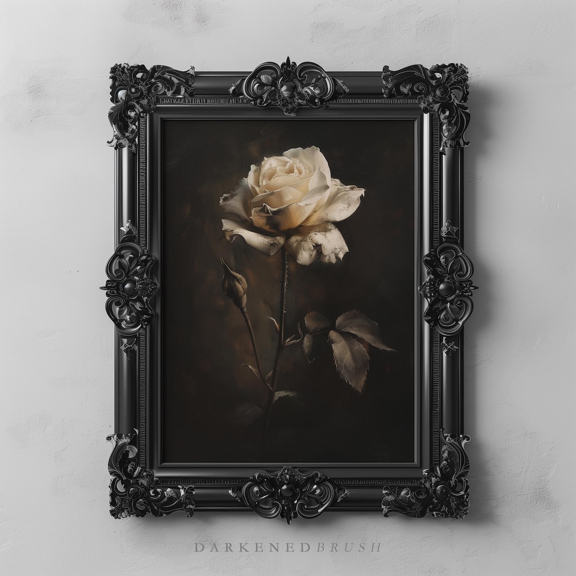 Vintage White Rose Gothic Floral Art Print