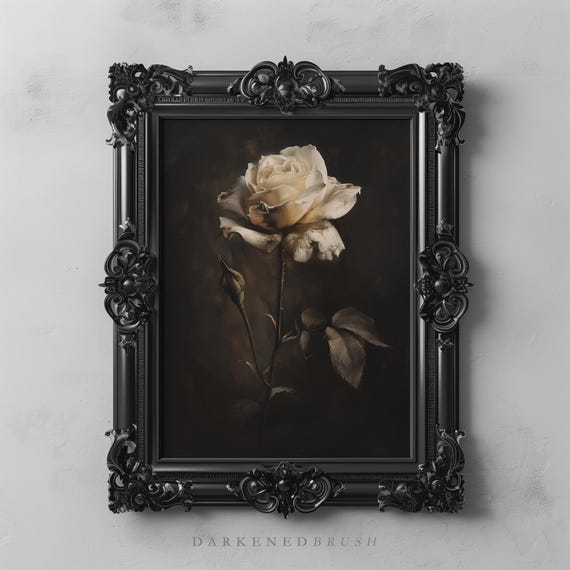 Vintage White Rose Gothic Floral Art Print