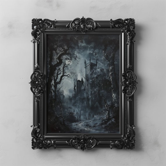 Gothic Haunted Castle Art Print, Dark Academia