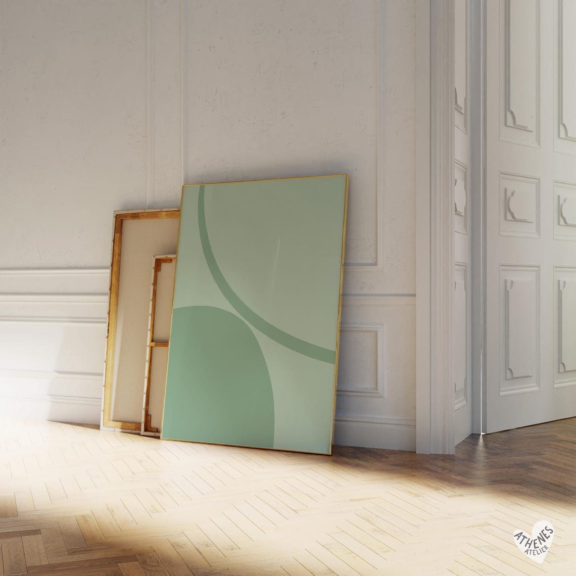 Sage Green Minimalist Abstract Organic Shapes Modern Wall Art