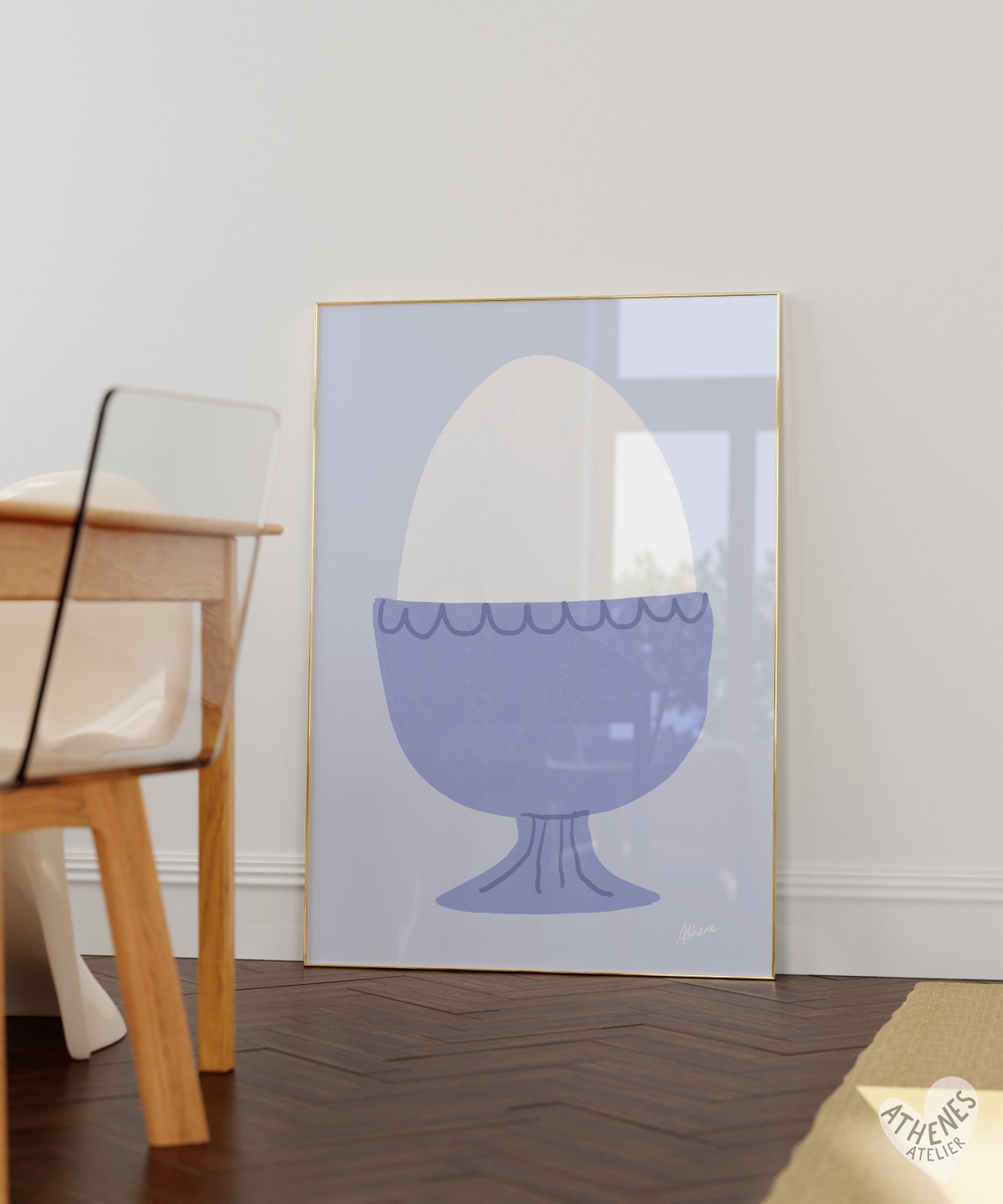 Minimalist Blue Egg in an Egg Cup Modern Pastel Kitchen Wall Art