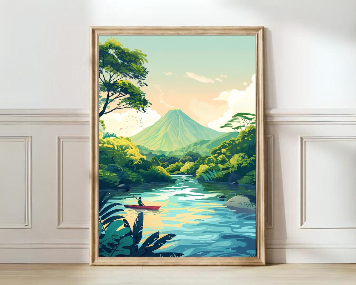 Nicaragua Travel Poster, National Park Volcano Rainforest