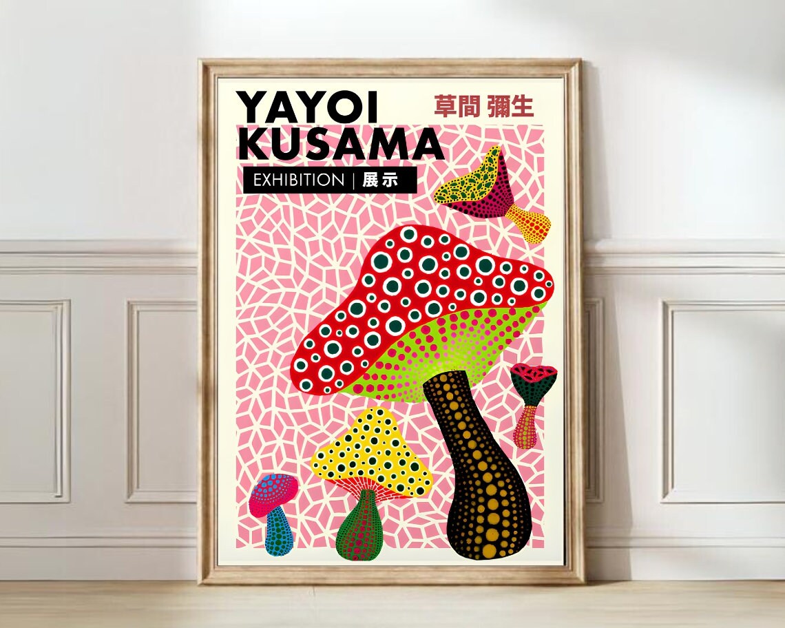 Yayoi Kusama Pik Mushrooms Exhibition Poster