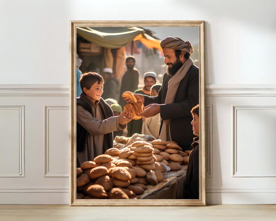 Afghanistan Kabul Bread Market Vendor Street Photography Print