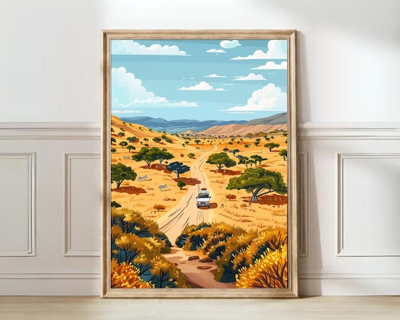 Namibia Travel Poster, Safari Illustration Print