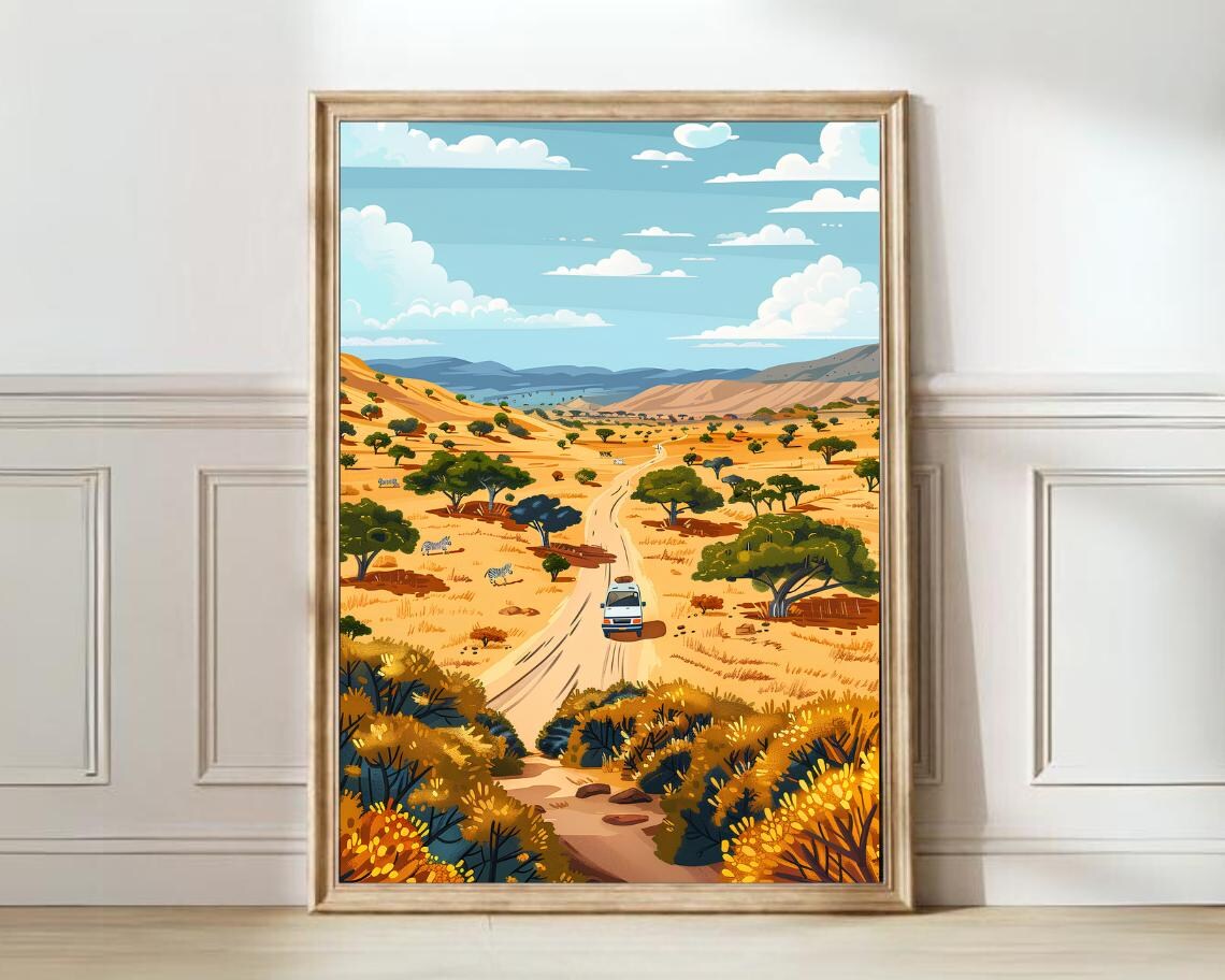 Namibia Travel Poster, Safari Illustration Print