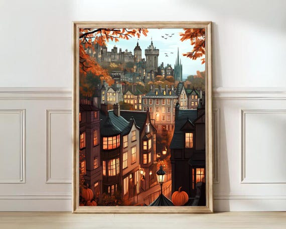 Edinburgh Illustration Scotland Autumn Travel Poster