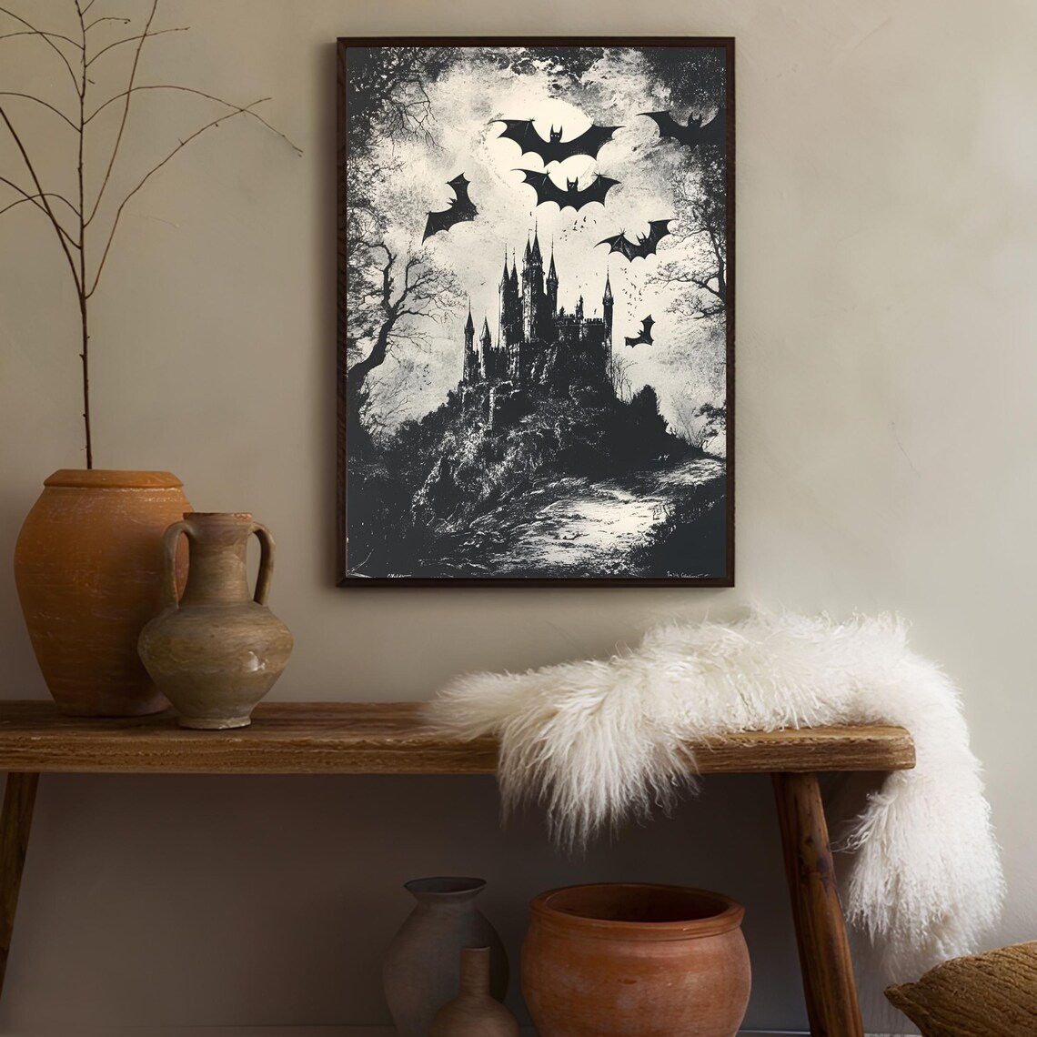 Haunted Castle Bats Moonlit Vintage Gothic Halloween Art Poster - Image 3