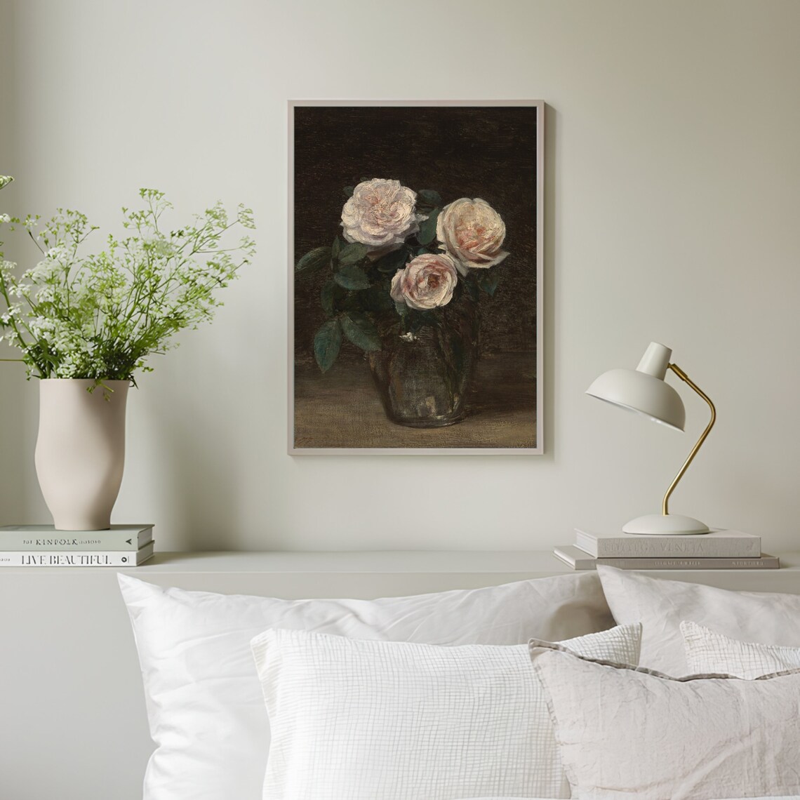 Moody Pink Roses Painting Vintage Flower Print Dark Floral Print Vintage Roses Print Still Life Farmhouse Decor - Image 3