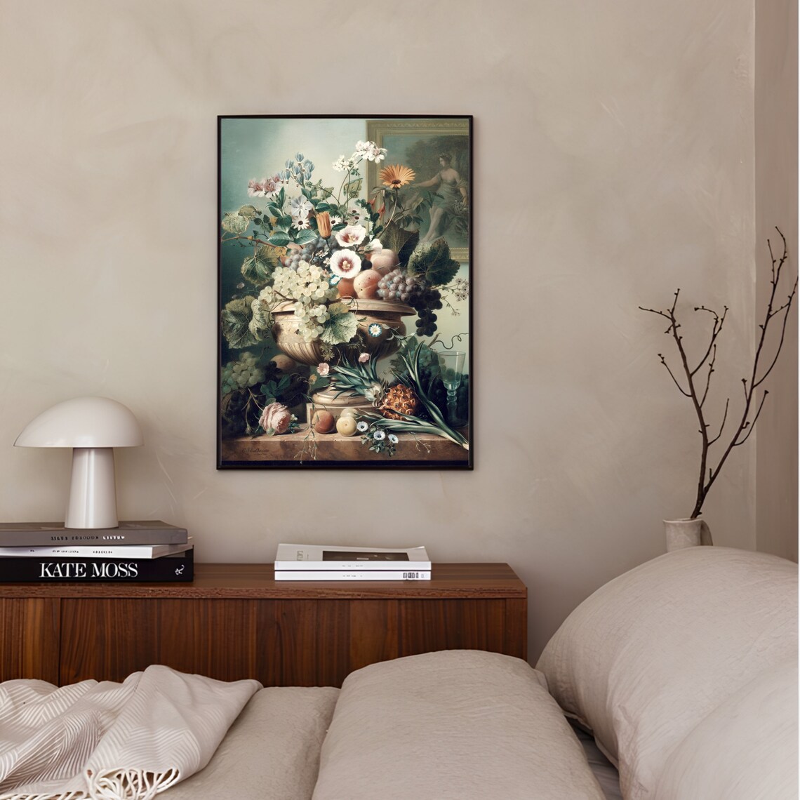 Vintage Still Life of Flowers and Fruit in a Stone Urn Poster - Image 3