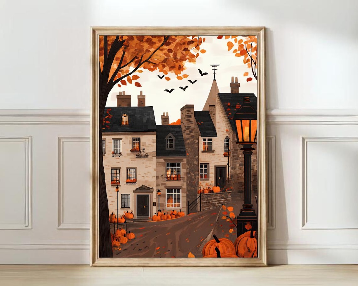 Edinburgh Illustration, Autumn Scotland Travel Poster