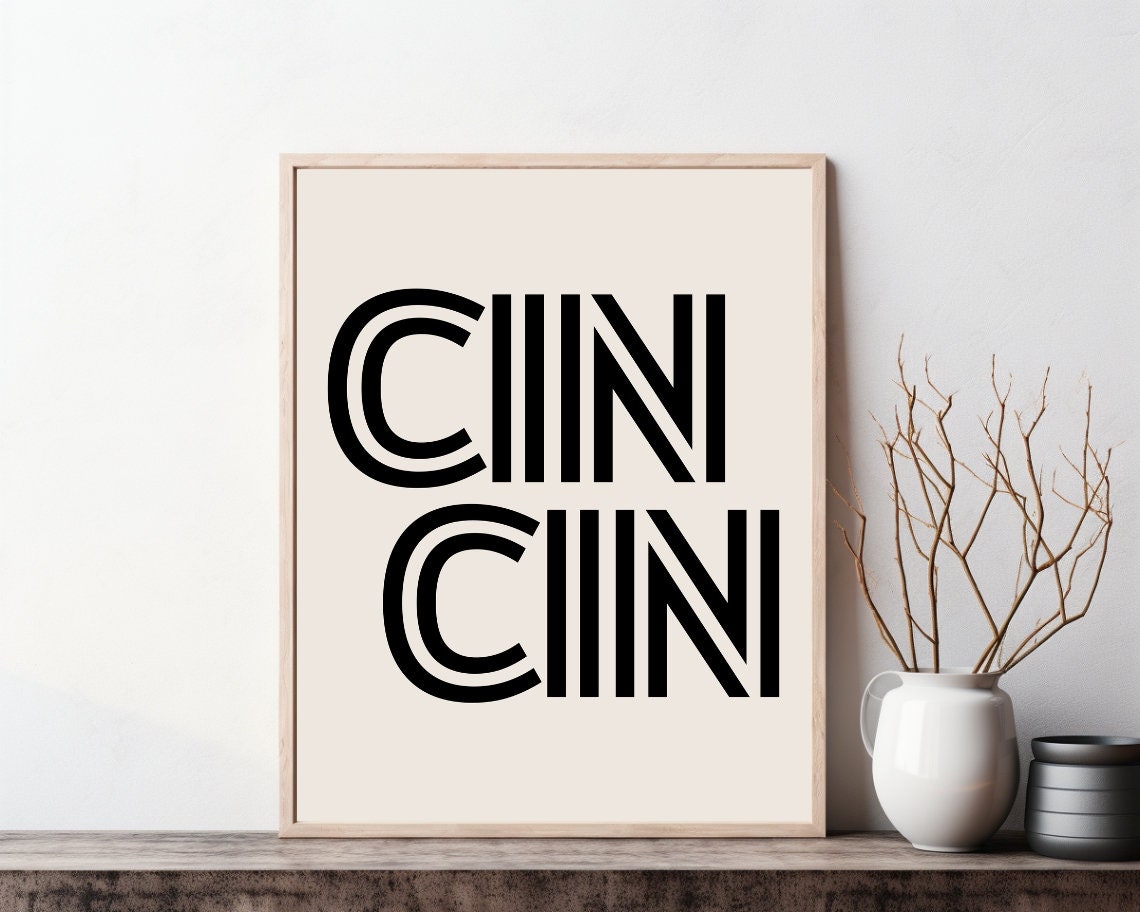 Cin Cin Bold Black Typography Minimalist Cream Kitchen Poster