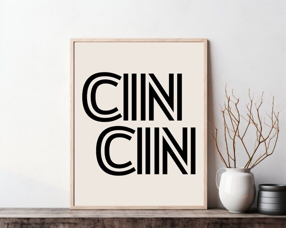 Cin Cin Bold Black Typography Minimalist Cream Kitchen Poster