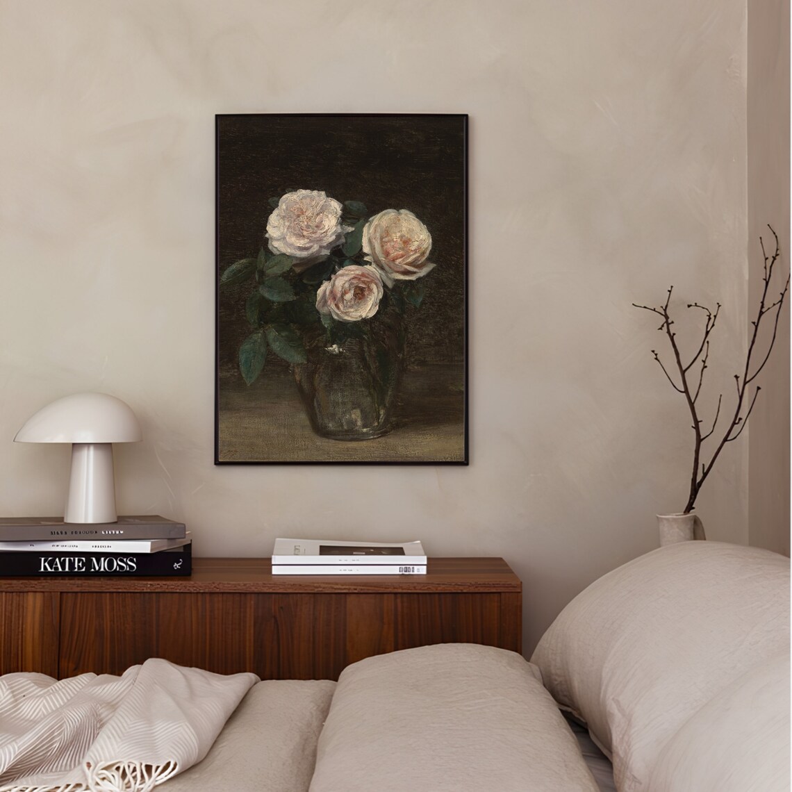 Moody Pink Roses Painting Vintage Flower Print Dark Floral Print Vintage Roses Print Still Life Farmhouse Decor - Image 2
