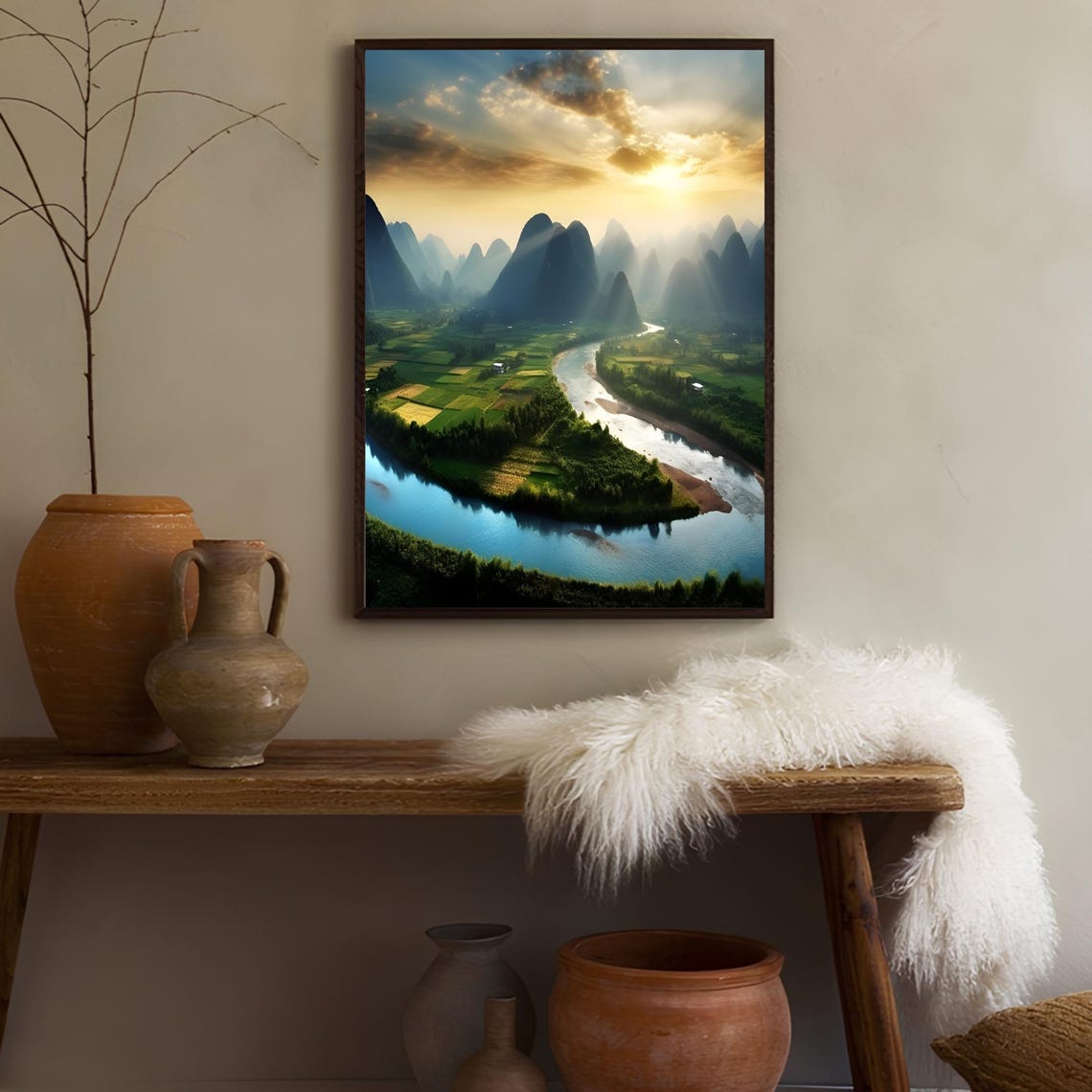 China Karst Mountains Sunrise River Landscape Photography Poster - Image 3