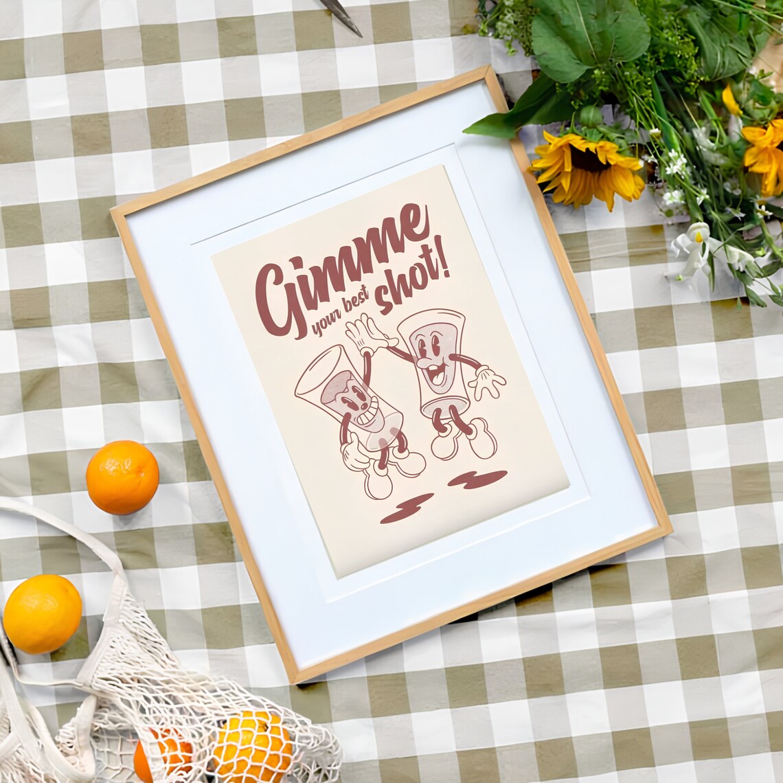 Gimme Your Best Shot Retro Cartoon Shot Glasses Bar Decor Poster - Image 3