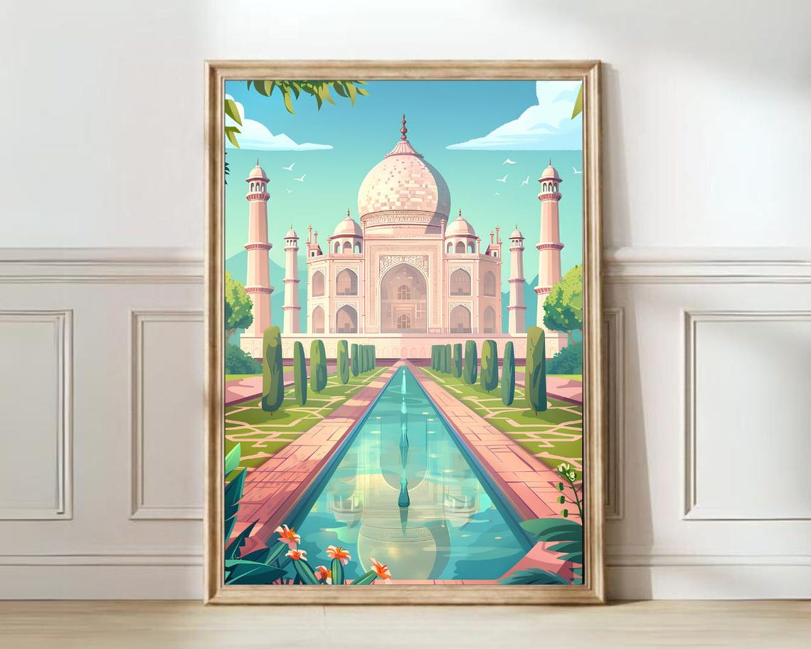 India Print India Illustration Taj Mahal Print Taj Mahal Poster India Travel Poster India Painting India Gift Travel Gallery Nursery Decor
