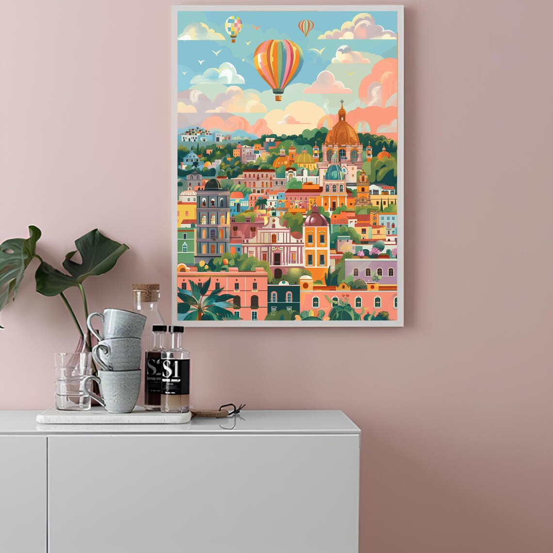 Mexico City Hot Air Balloons Over Colorful Colonial Skyline Poster - Image 2