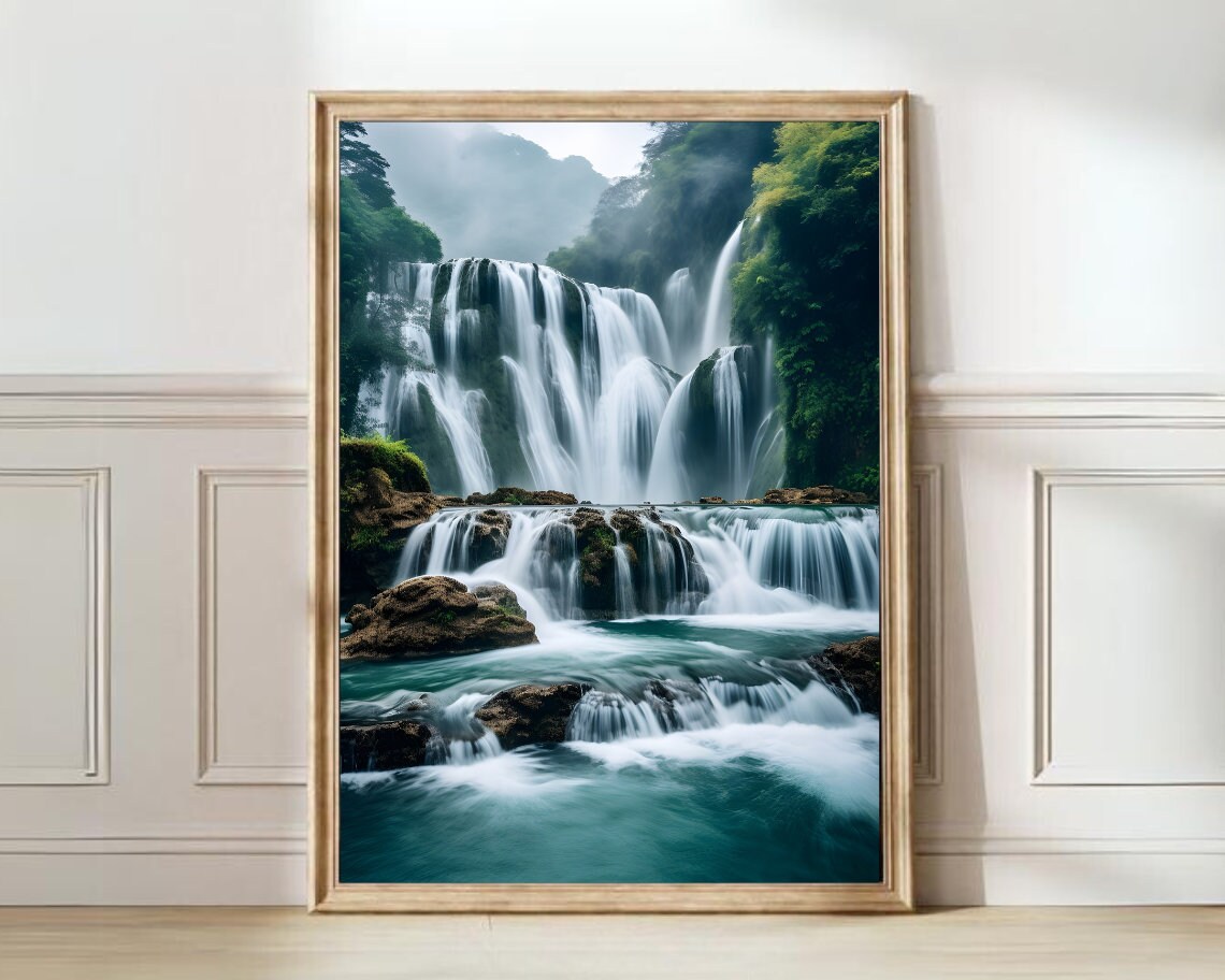 Vietnam Jungle Waterfall Tiered Cascade Nature Photography Poster