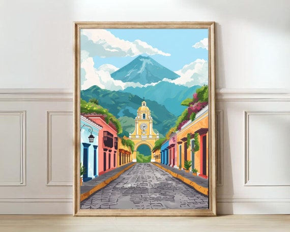 Guatemala Travel Poster, Floral Nostalgia Print