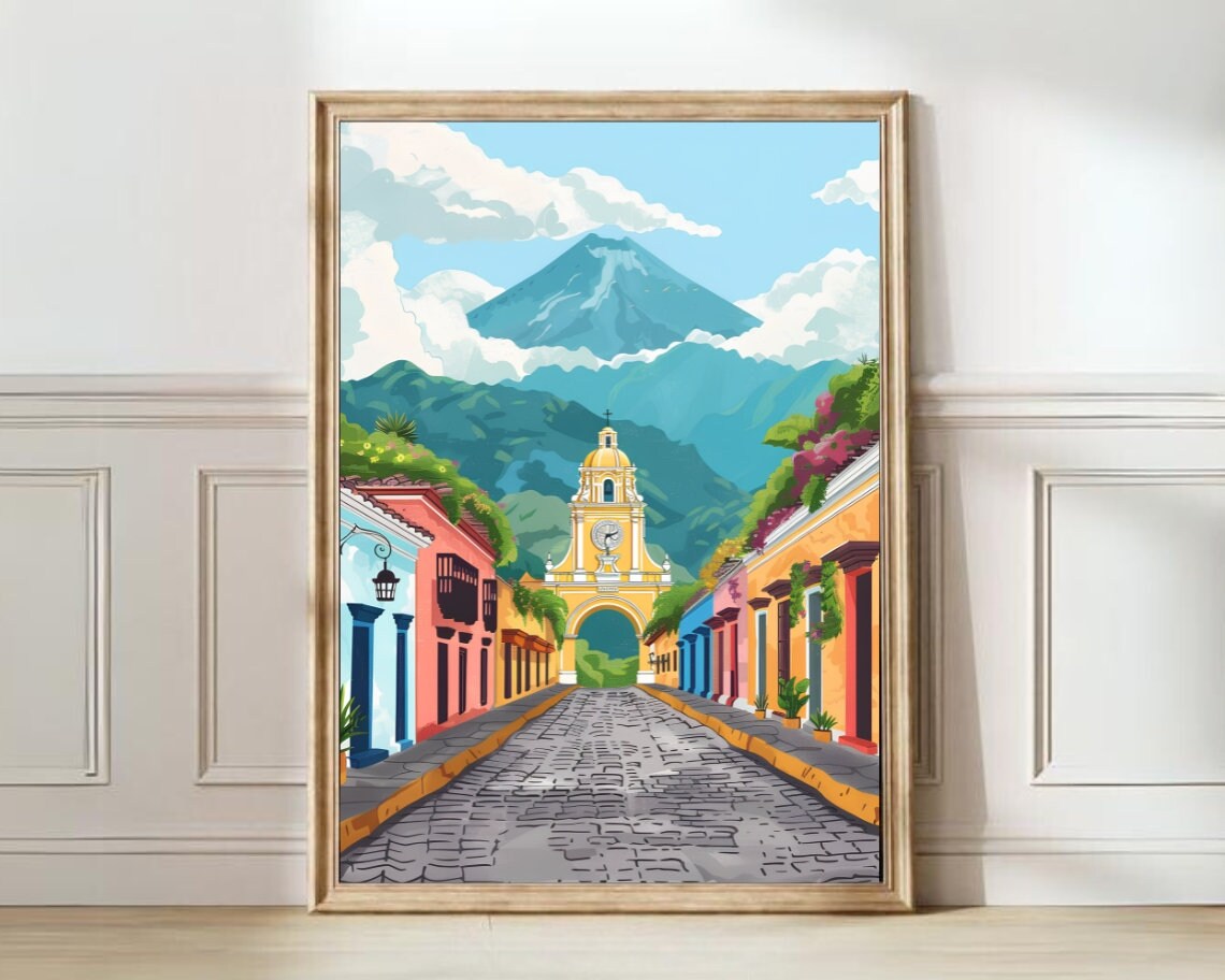 Guatemala Travel Poster, Floral Nostalgia Print