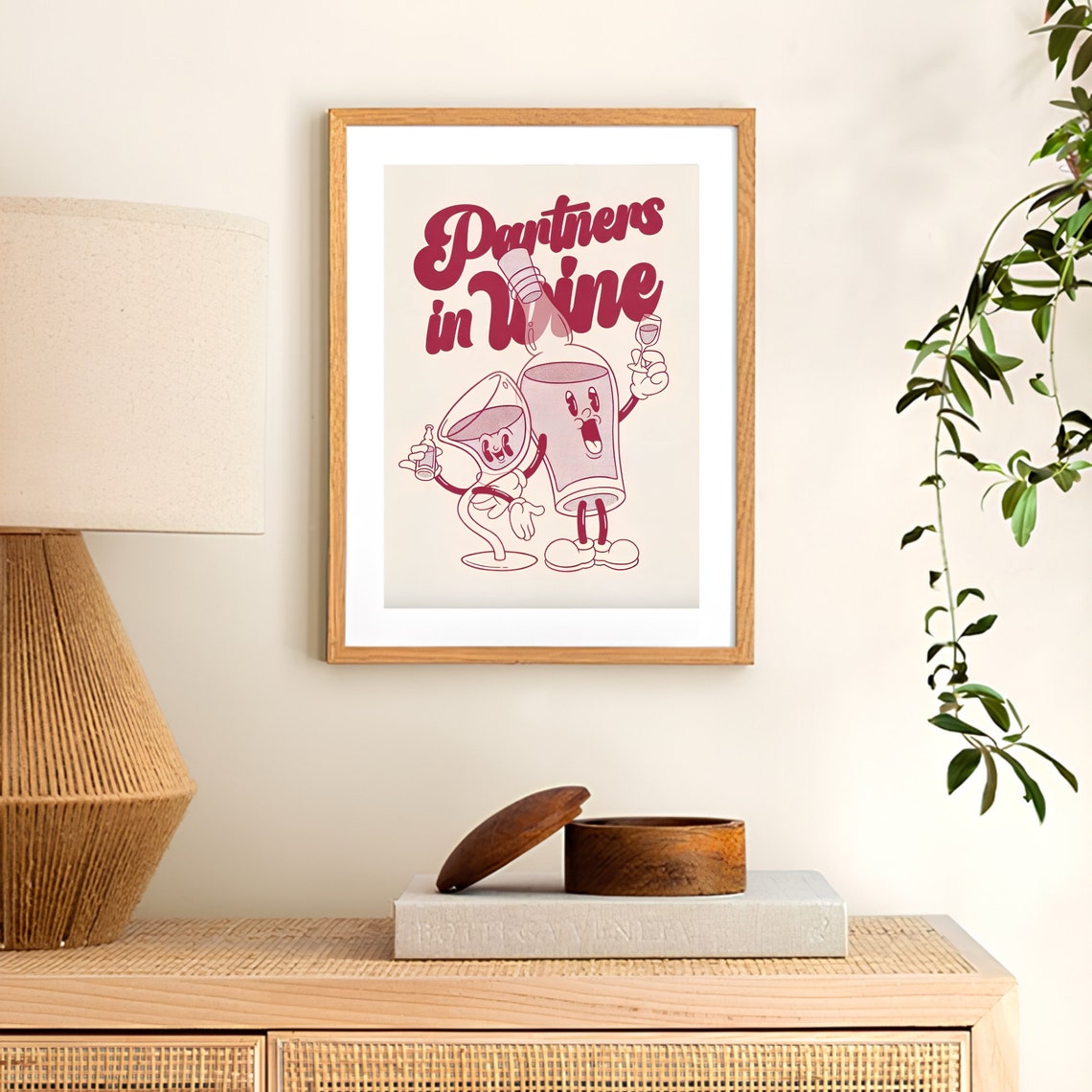 Partners in Wine Retro Cartoon Wine Glass Bar Decor Wall Poster - Image 2