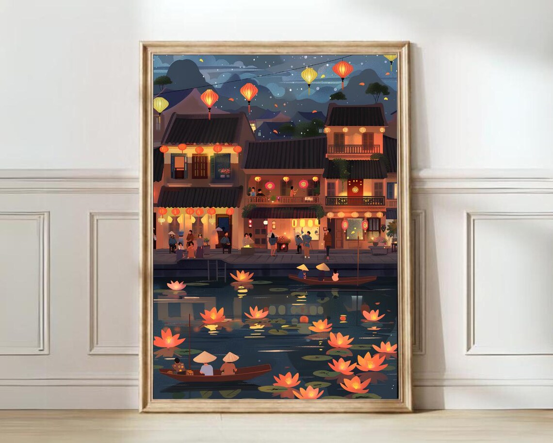 Vietnam Illustration Lantern Festival Travel Poster