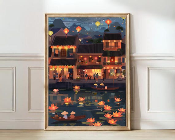Vietnam Illustration Lantern Festival Travel Poster