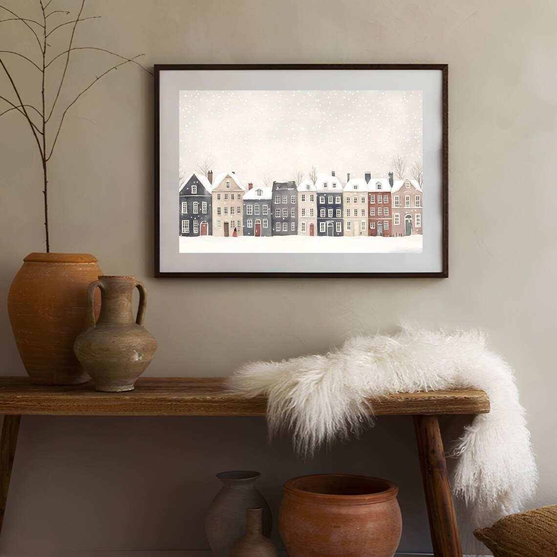 Copenhagen Winter Snow Covered Houses Illustration Art Poster - Image 3