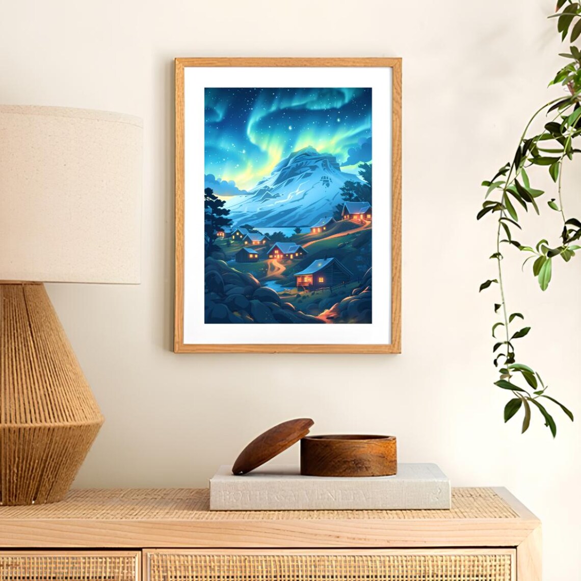 Iceland Northern Lights Over Snowy Mountain Village Night Poster - Image 2