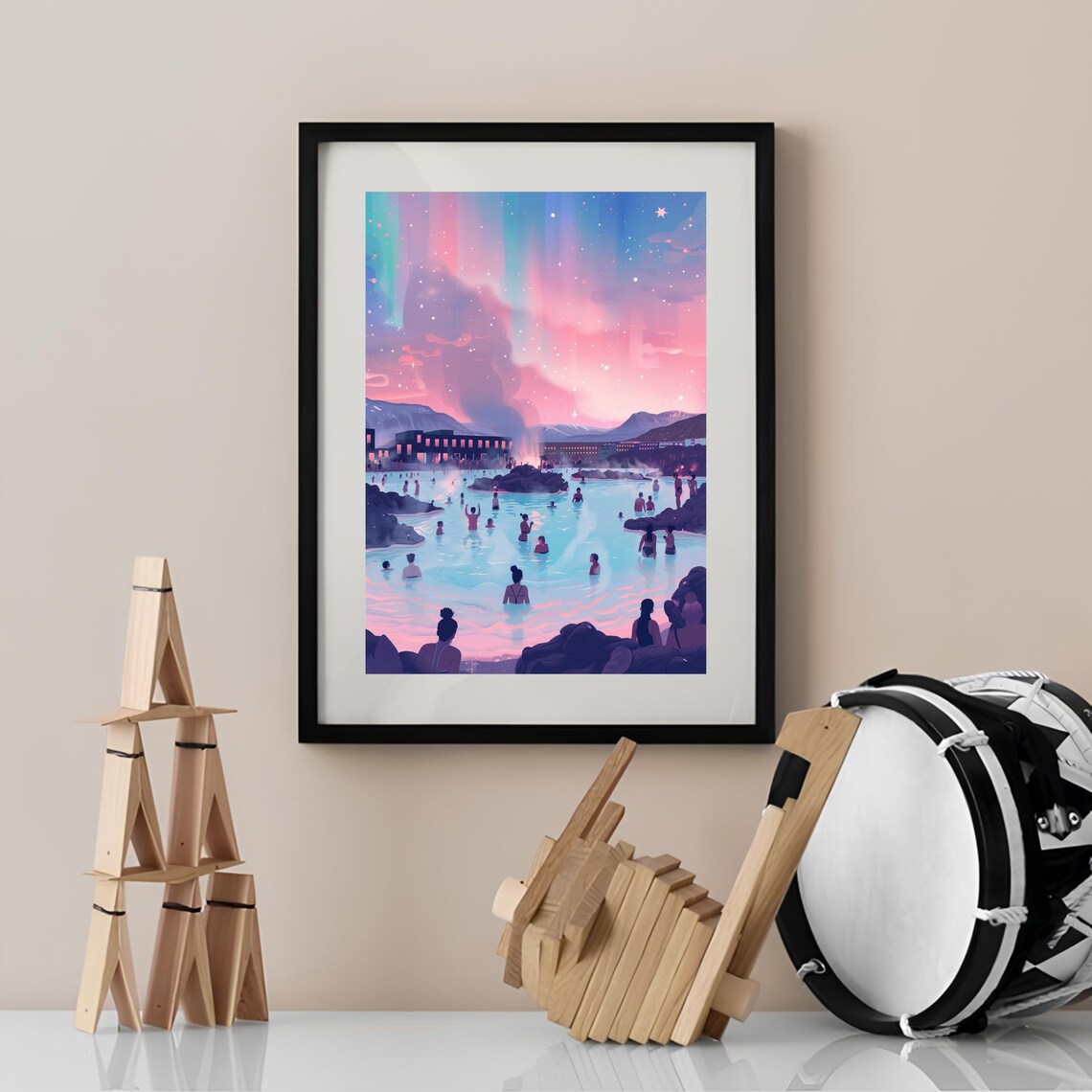 Iceland Illustration Reykjavik, Blue Lagoon Travel Poster - Image 2
