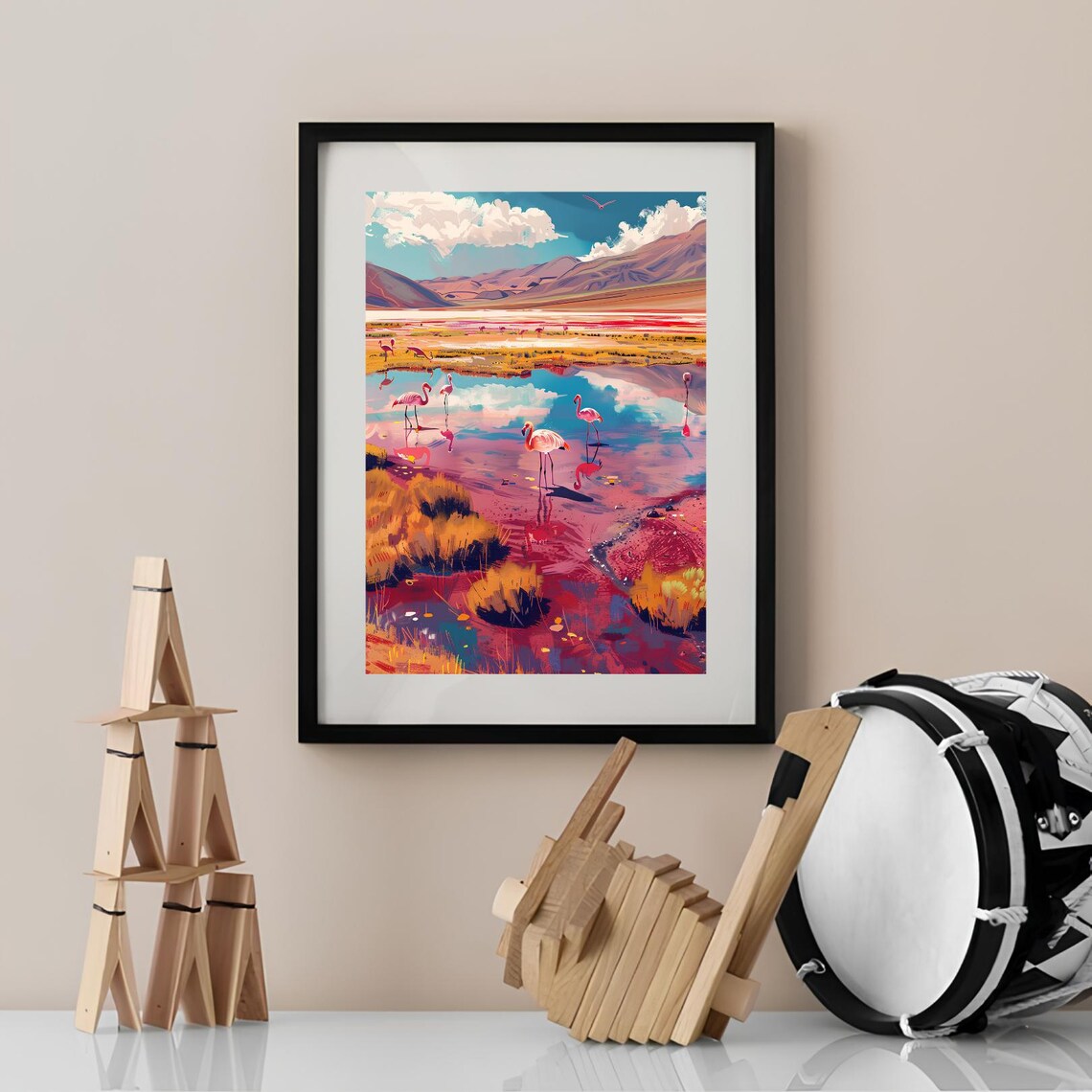 Bolivia Uyuni Travel Poster, Flamingo Illustration - Image 2